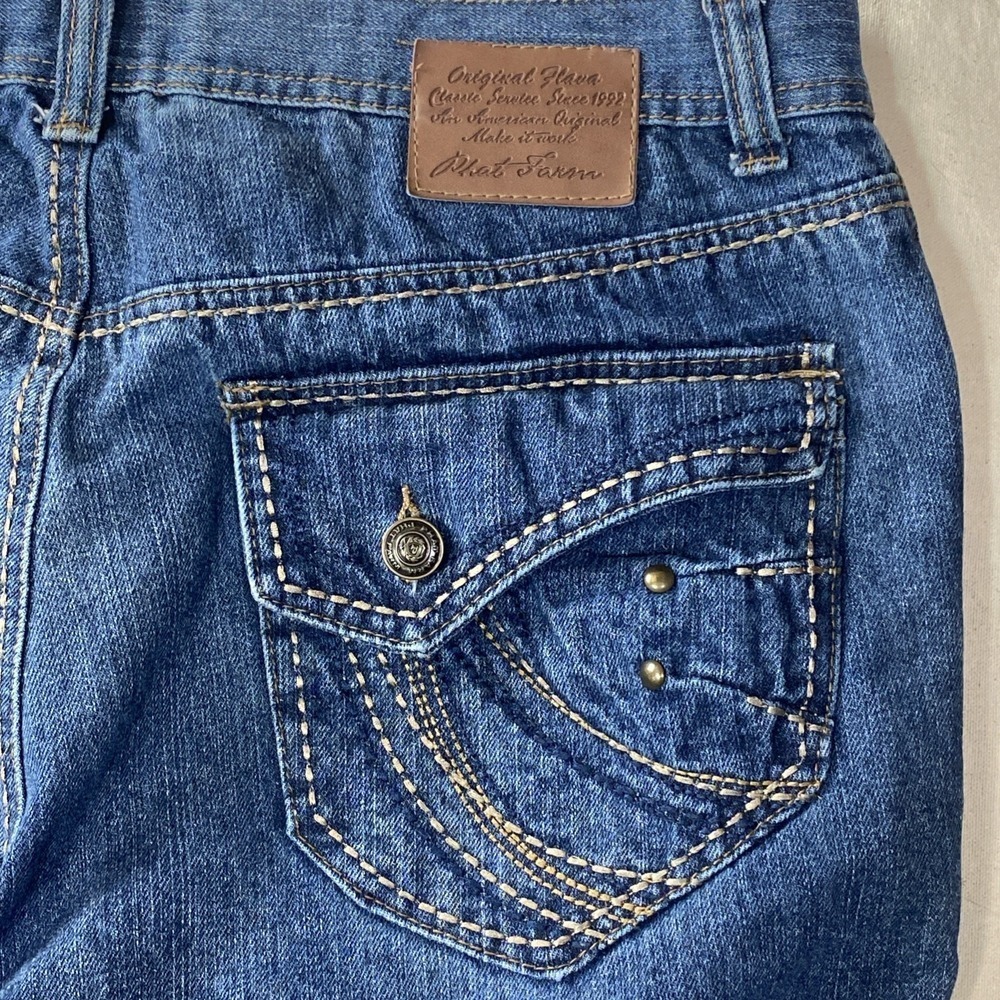 Vintage Phat Farm Jeans Mens *35x28 Navy Blue Denim Embroidered Size JNCO STYLE
